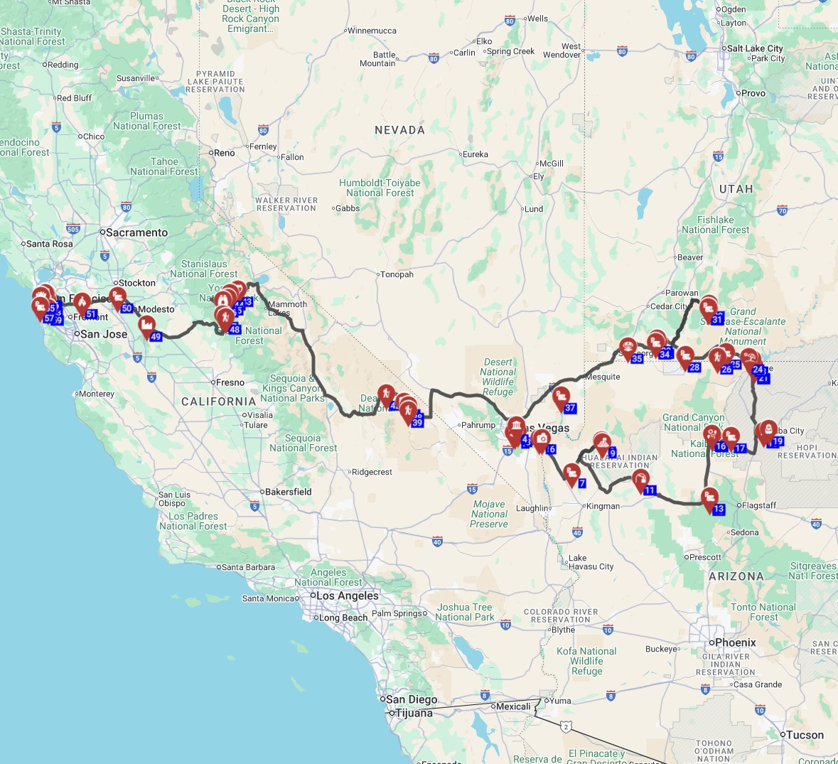 Campervan trip USA from Las Vegas to San Francisco RV trip plan